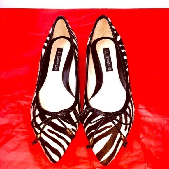 LULU GUINNESS SHOES PONY HAIR ZEBRA KITTENHEEL 5.5 - Picture 1 of 10
